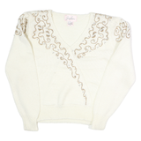 JOCELYN SMITH Womens Cream Wool Patterned V-Neck Basic Knit L Elegant Pullover