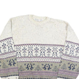 AUSTERITY Mens Cream Patterned Jumper Crew Neck Basic Knit M Cotton Casual Style