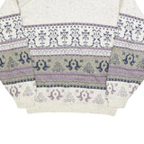 AUSTERITY Mens Cream Patterned Jumper Crew Neck Basic Knit M Cotton Casual Style