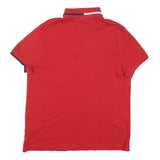 TOMMY HILFIGER Mens Red Short Sleeve Plain M Cotton Blend Polo Shirt Casual
