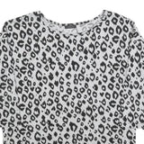 ONLY Womens Grey Black Animal Print Patterned Cotton Blend Jumper S Crew Neck