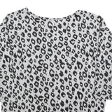 ONLY Womens Grey Black Animal Print Patterned Cotton Blend Jumper S Crew Neck