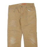 DICKIES Mens Regular Beige Cotton Blend Workwear Trousers W34 L27 Zip Closure