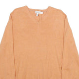CALVIN KLEIN Mens Orange Plain Cotton Jumper V-Neck Basic Knit L Casual Layering