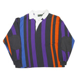 CROFT & BARROW Mens Black & Purple & Orange Striped Long Sleeve Polo Shirt L