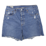 LEVI'S Womens Denim Blue Casual Shorts M W34 Distressed Frayed Hem