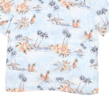 ISLAND SHORES Mens Blue & Peach Floral Silk Shirt L Hawaiian Resort Tropical