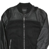 GUESS Mens Black Bomber Jacket S Polyester Blend Textured Zip Fastening