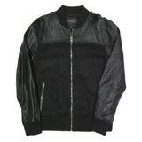 GUESS Mens Black Bomber Jacket S Polyester Blend Textured Zip Fastening