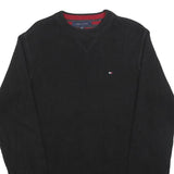 TOMMY HILFIGER Mens Black Plain Pullover Crew Neck Basic Knit S Cotton Jumper