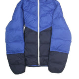 NIKE Mens Blue & Black Puffer Jacket S Polyester Zip Hooded Casual Outerwear