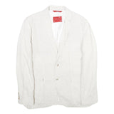 ZARA Mens White Casual Jacket L Woven Button Closure Classic Blazer Linen Look