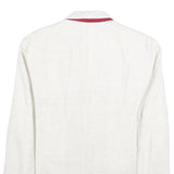 ZARA Mens White Casual Jacket L Woven Button Closure Classic Blazer Linen Look