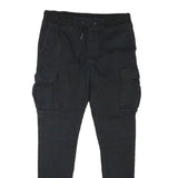 H&M Mens Cotton Blend Black Slim Cargo Trousers W31 L29 Drawstring Waist