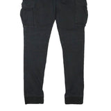 H&M Mens Cotton Blend Black Slim Cargo Trousers W31 L29 Drawstring Waist