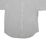 TOMMY HILFIGER Mens Grey & White Check Shirt L Button Down Collar Short Sleeve