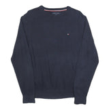 TOMMY HILFIGER Mens Navy Plain Cotton Crew Neck Basic Knit Jumper M Classic