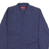 HUGO Mens Navy Blue Shirt M Cotton Blend Polka Dot Long Sleeve Button Collar