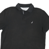 NAUTICA Mens Black Polo Shirt Boat Logo Short Sleeve Plain L Button Closure