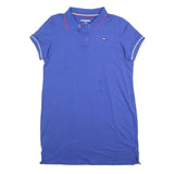TOMMY HILFIGER Womens Blue Polo Dress Cotton Blend Short Sleeve L Classic Fit