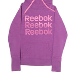 REEBOK Womens Purple Hoodie XS Pink Logo Print Pullover Sweatshirt