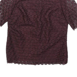 REISS Womens Maroon Printed Top Short Sleeve Round Neck UK 8 Elegant Polyester
