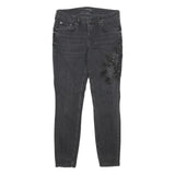 ZARA Womens Regular Black Skinny Denim Cotton Blend W30 L28 Embroidered Detail