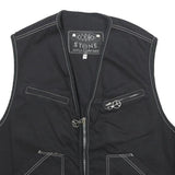 STONE RIFLE COMPANY Mens Black Cotton Denim Waistcoat M Contrast Stitching Zip
