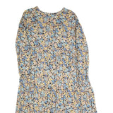 PIECES Womens Blue & Beige Floral Day Cotton Blend Dress M Midi Long Sleeve