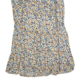 PIECES Womens Blue & Beige Floral Day Cotton Blend Dress M Midi Long Sleeve
