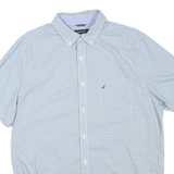 NAUTICA Mens Blue & White Check Shirt L Button-Down Collar Short Sleeve Cotton