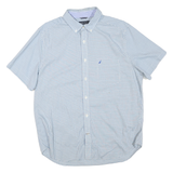 NAUTICA Mens Blue & White Check Shirt L Button-Down Collar Short Sleeve Cotton