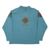 JUST U Womens Blue Cotton Blend Crew Neck L Embroidered Zip Sweatshirt