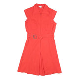 COURTELLE Womens Red Sleeveless Day Woven Plain Knee Length M Belted Zip Dress