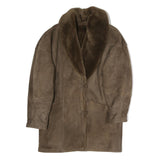 Womens Brown Faux Fur Collar Button Jacket M Polyester Blend Coat Outerwear