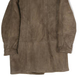 Womens Brown Faux Fur Collar Button Jacket M Polyester Blend Coat Outerwear