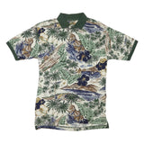 NWT Womens Green & Beige Tropical Floral Short Sleeve Polo Shirt M Cotton Blend