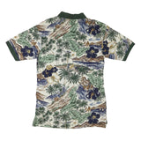 NWT Womens Green & Beige Tropical Floral Short Sleeve Polo Shirt M Cotton Blend