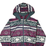 Womens Red Green White Printed Polyester Blend Hooded Jacket L Zip Casual