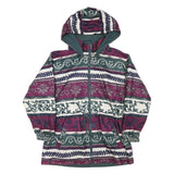 Womens Red Green White Printed Polyester Blend Hooded Jacket L Zip Casual