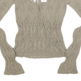 URBAN OUTFITTERS Womens Beige Patterned Jumper Scoop Neck Chunky Knit S Stylish