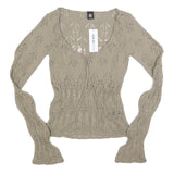 URBAN OUTFITTERS Womens Beige Patterned Jumper Scoop Neck Chunky Knit S Stylish