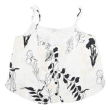 GUESS Womens White Black Floral Printed Cropped Sleeveless Scoop Neck Top S