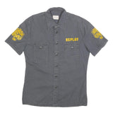 REPLAY Mens Grey & Yellow Tiger Short Sleeve Shirt S Cotton Blend Casual