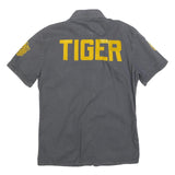REPLAY Mens Grey & Yellow Tiger Short Sleeve Shirt S Cotton Blend Casual