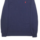 POLO RALPH LAUREN Mens Navy Blue Long Sleeve Plain Polo Shirt S Cotton Blend