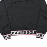 GUESS Womens Black Jacket M Polyester Blend Zip Plain Logo Banded Sleeve
