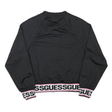 GUESS Womens Black Jacket M Polyester Blend Zip Plain Logo Banded Sleeve