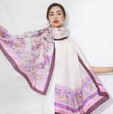 Anyyou 100% Mulberry Silk Purple Long Scarf for Women Luxury Beach Shawl Swimwear Cover-Up Pashmina Wrap Foulard