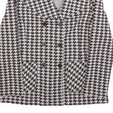 Womens Brown & White Houndstooth Button Jacket M Cotton Blend Classic Style